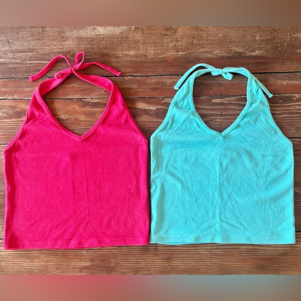 Lot of Two Lili Sidonio Molly Bracken Terry Cloth Halter Tops M